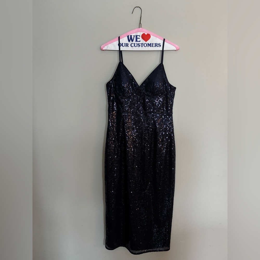 Lulu’s Navy Blue Sequin Midi Dress - Like New